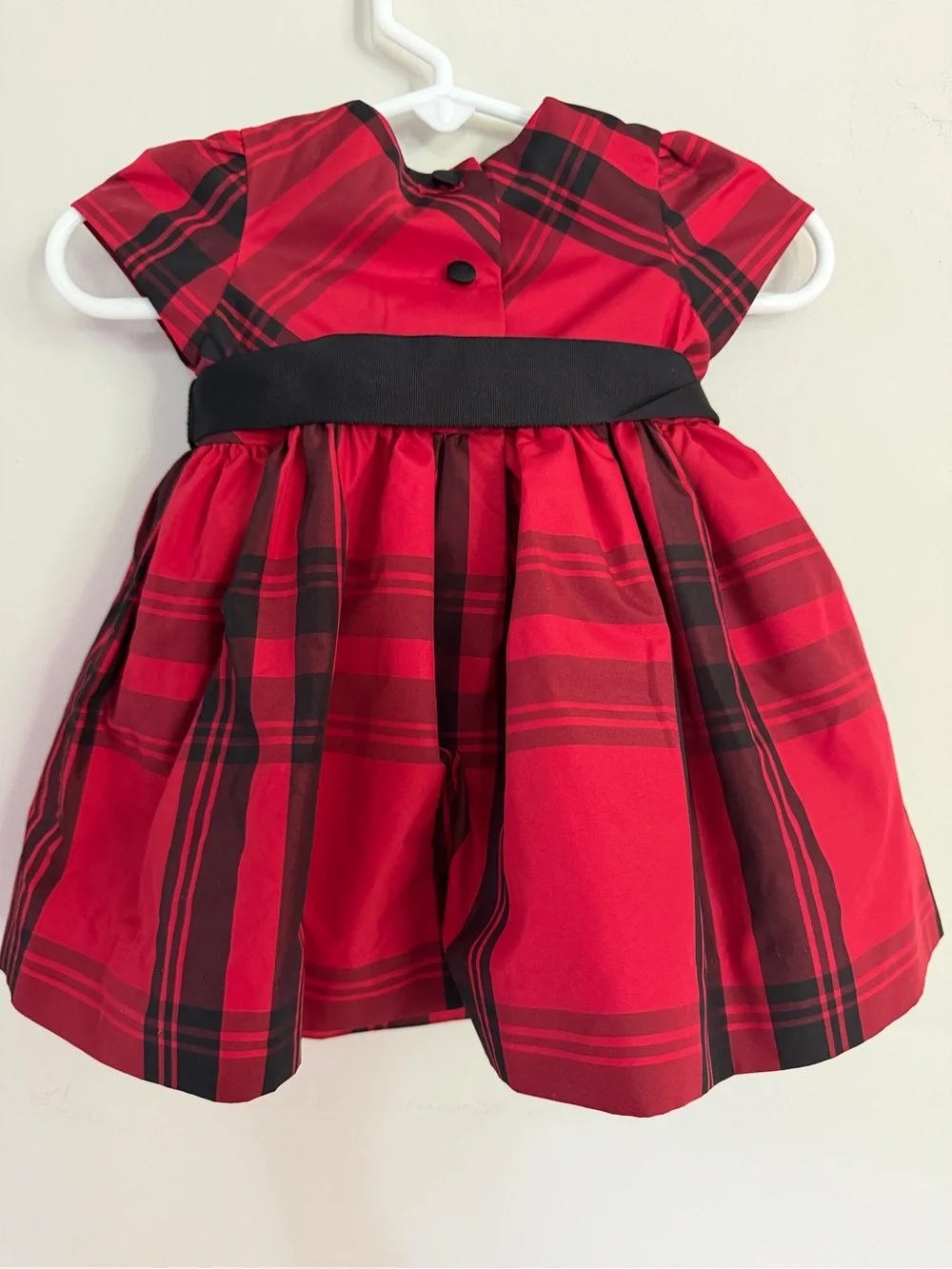 NWT Ralph Lauren Red Paid Baby Dress with Black Bow 3 months